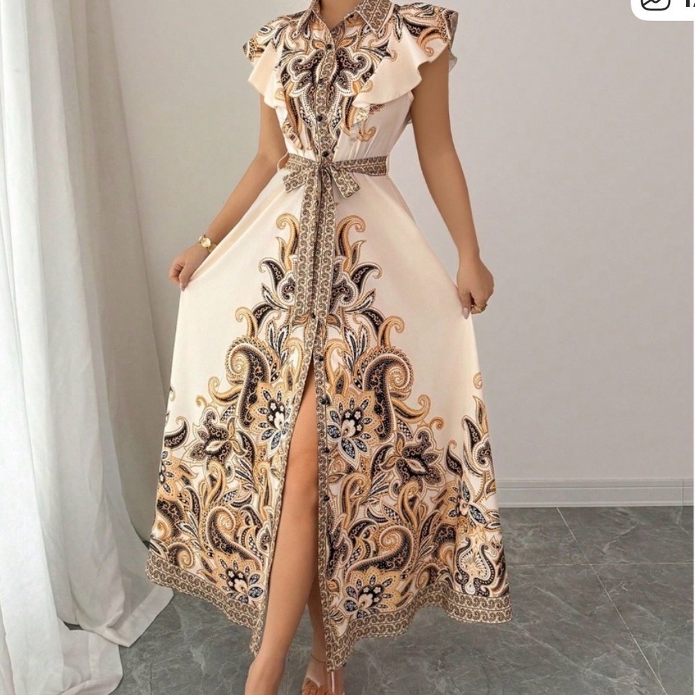 Bohemian Elegant Cream and Gold Maxi Dress NWT size L - Picture 5 of 5